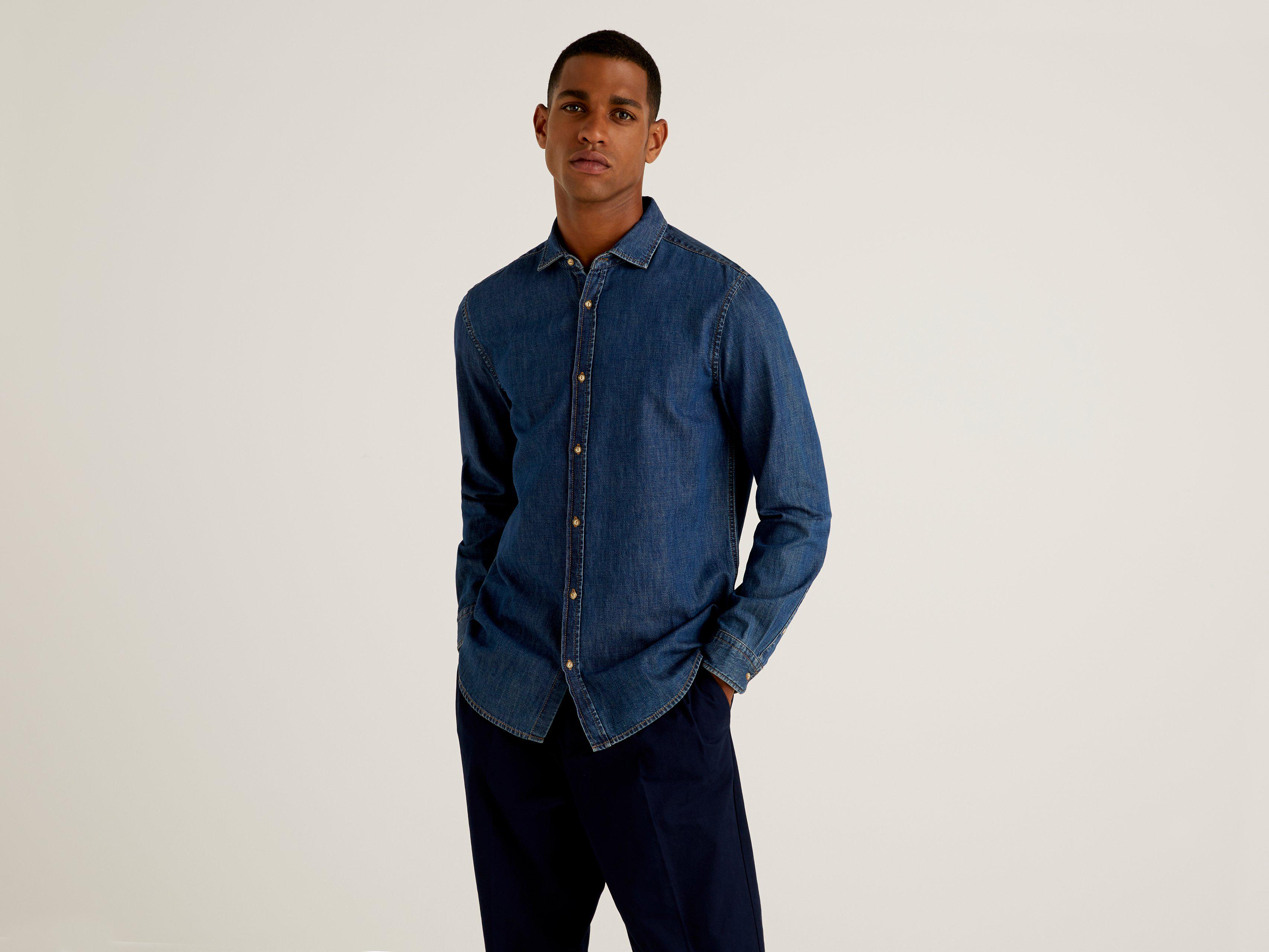 Рубашка мужская Benetton 5fv65qmy8 XXL Синий Рубашка мужская Benetton 5fv65qmy8 XXL Синий