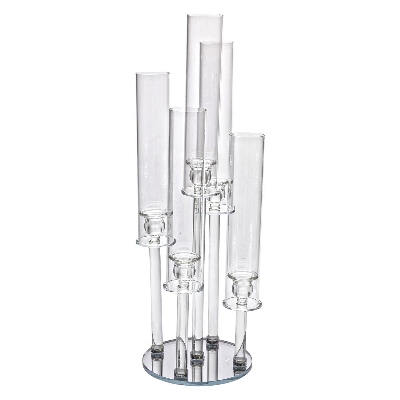 Подсвечник стеклянный на 5 свечей декоративный на ножке 20x72,5 см Прозрачный (6947)