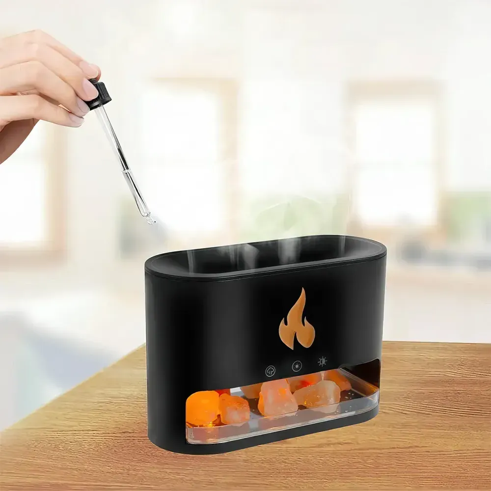 Увлажнитель воздуха соляная лампа 3в1 с USB и эффектом пламени Черный (234572287) - фото 4