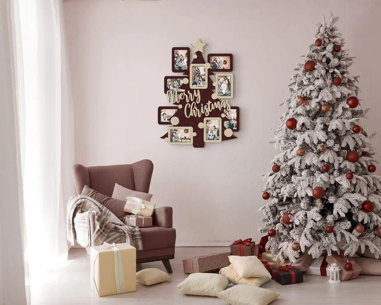 Фото-коллаж Рождественская елка на 9 фото Бордовый (christmas_tree-3) - фото 3