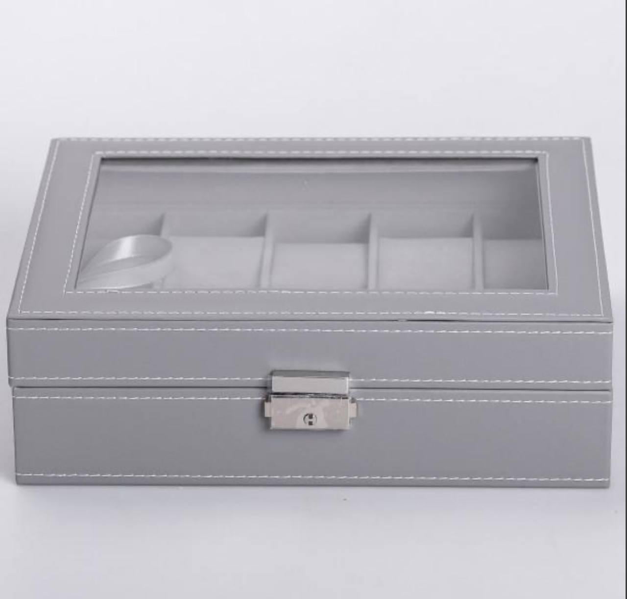 Шкатулка для хранения часов YIWU HP-5-4 экокожа с защелкой 26,5х20х8 см Серый