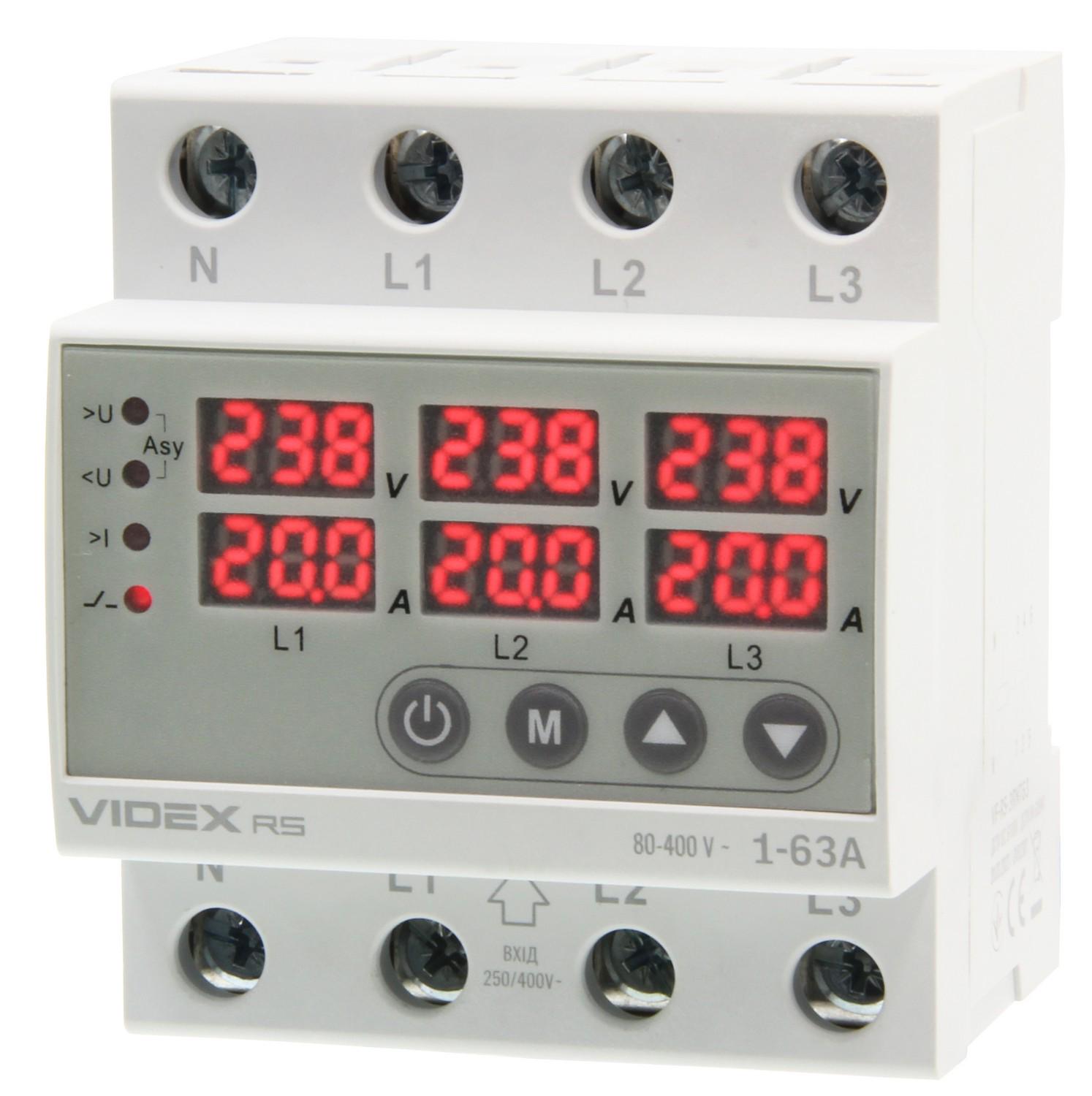 Реле контролю напруги та струму Videx Resist трифазне 145-300 В 1-63 A (VF-RS-3RNT63)
