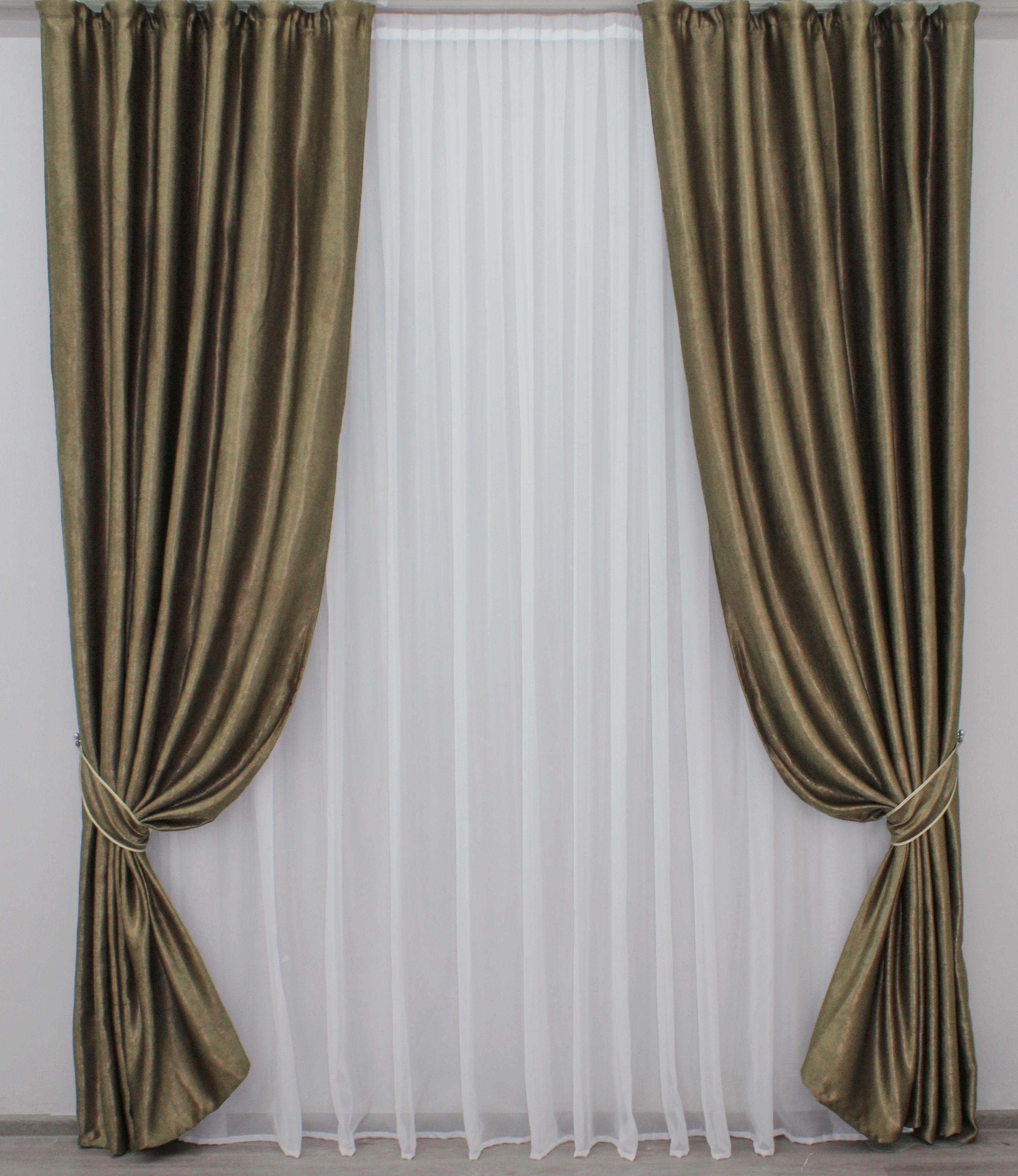 Комплект готовых штор VR-Textil Лен Парма № 1044ш 100х270 см 2 шт. Оливково-коричневый (31-545)