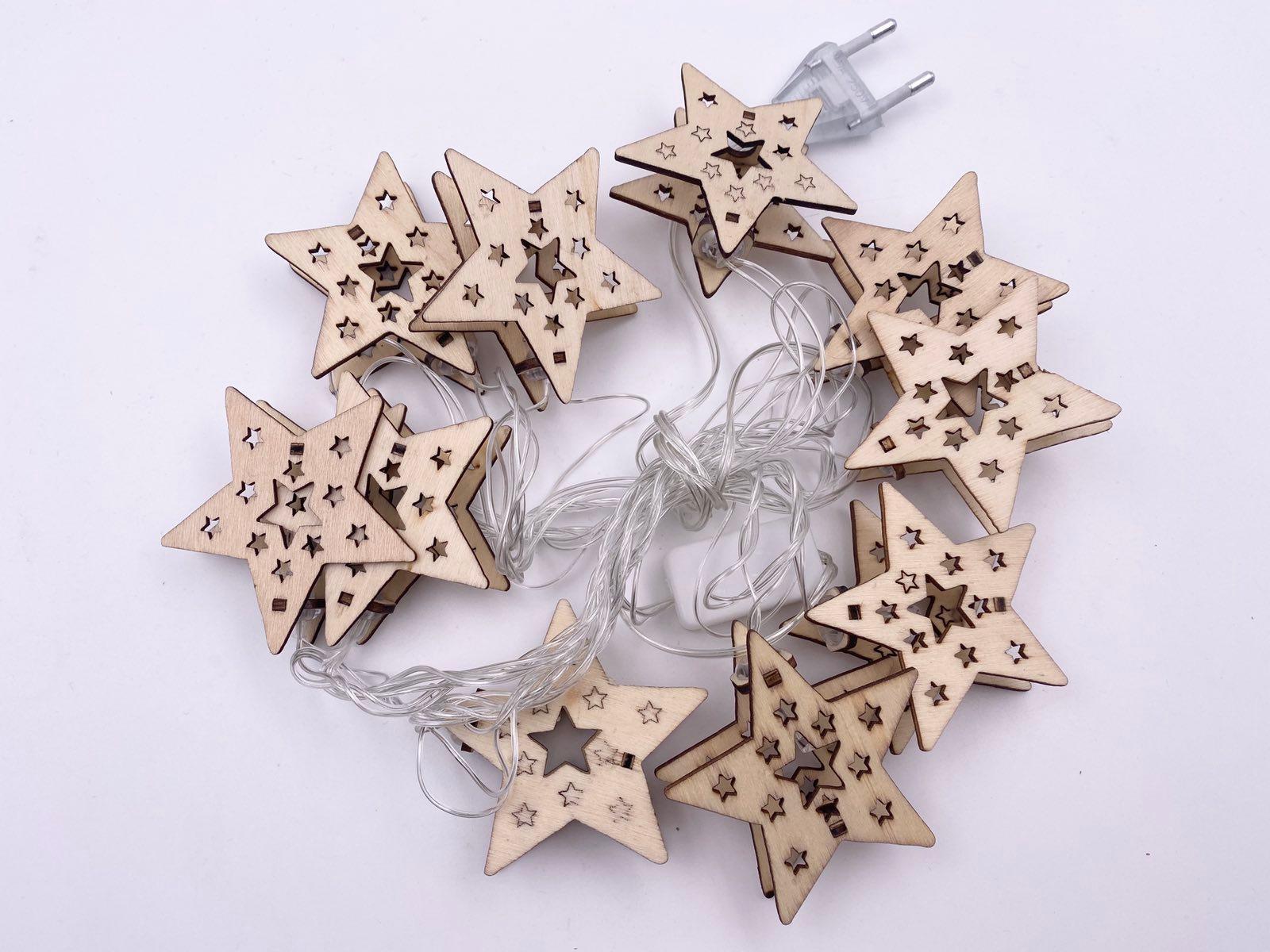 Гирлянда деревянные фигурки 2 м звезды Белый (meg013216)