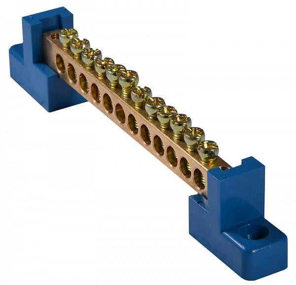 Шина нулевая АСКО-Укрем ВС-2А 12 12 отверстий на двух угловых изоляторах медь 6х9 мм (A0150120045)