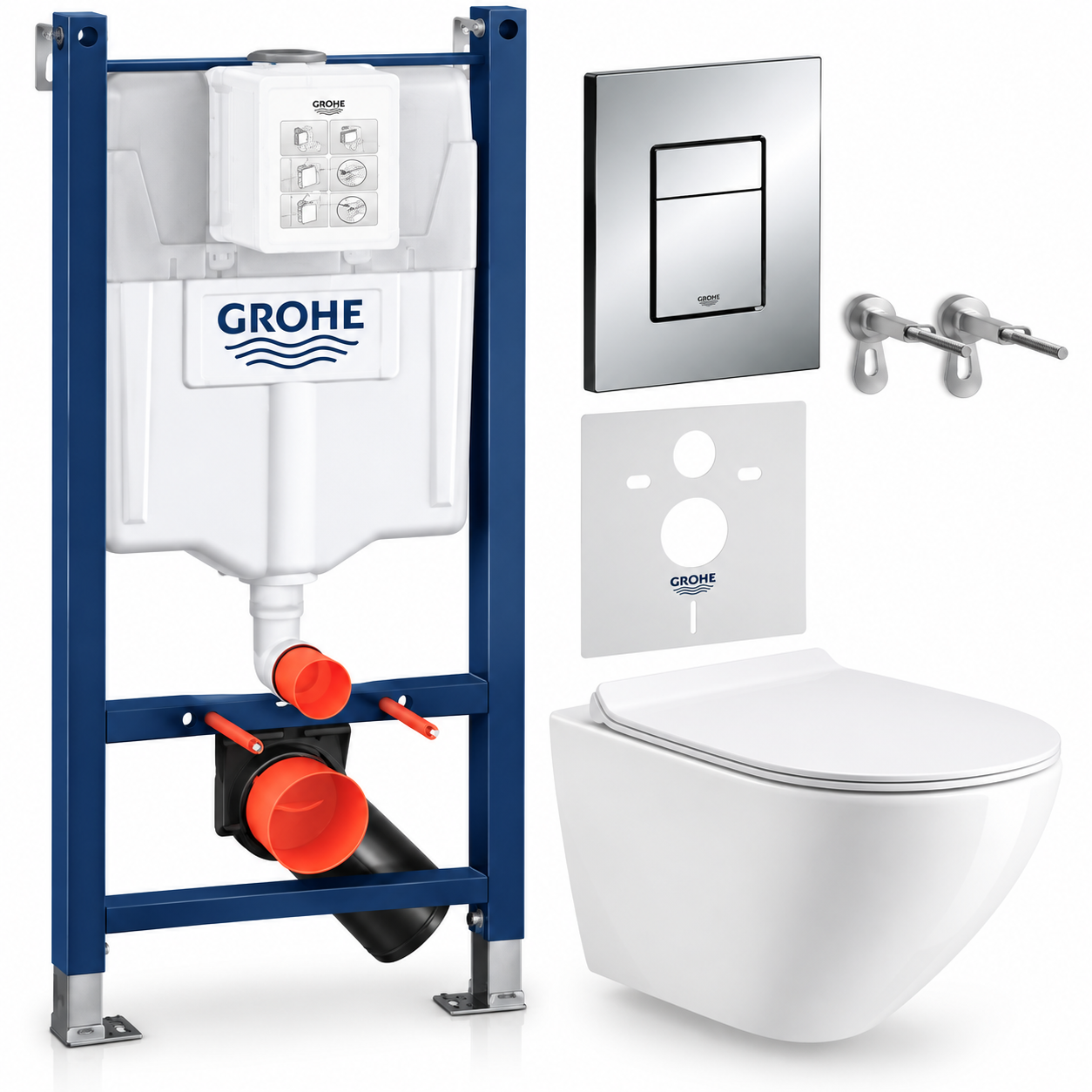 Комплект инсталляции Grohe Rapid SL с подвесным унитазом Round Tornado Smart Slim Duroplast/Soft-close (RO3884000GE)
