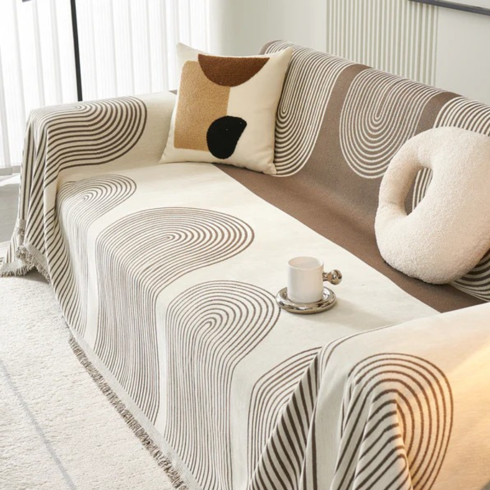 Плед покрывало на диван и кровать для мягкой мебели с узором 180х230 см Бело-коричневый