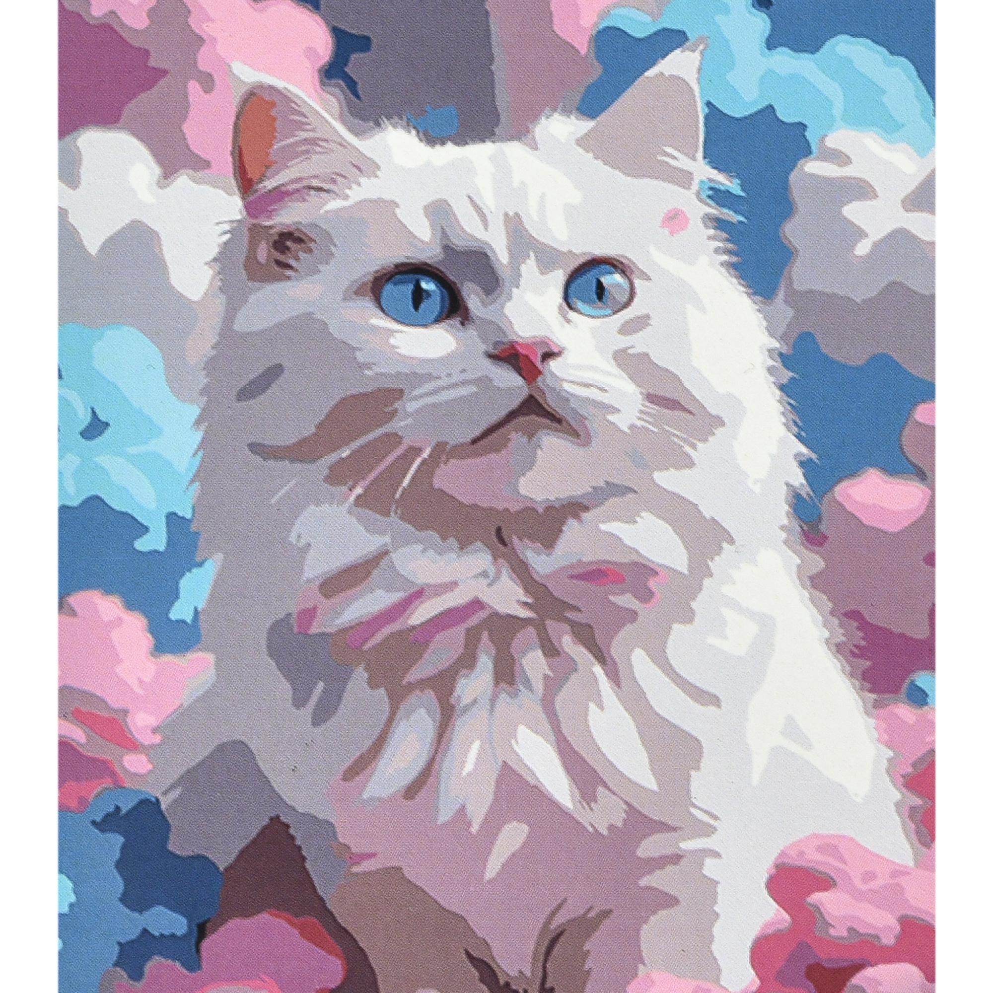 Картина по номерам Strateg Премиум Кот с небесными глазами с лаком и уровнем 40x50 см (Str-VA-4675)