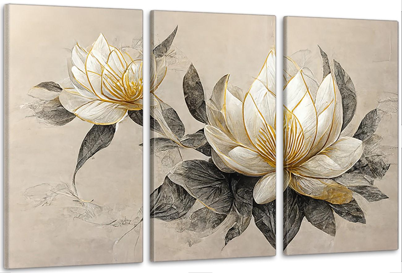 Картина модульная в гостиную/спальню Белые цветы 70х130 см (ART-140_3A)