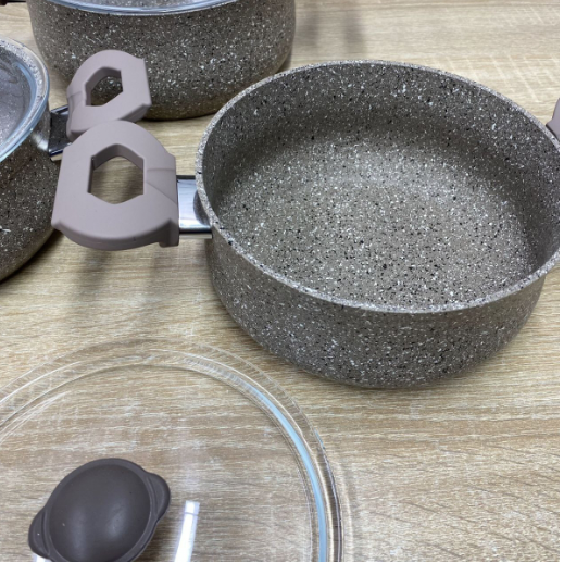 Набір каструль OMS з антипригарним покриттям 6 пред. Коричневий (3027) - фото 3 Набір каструль OMS з антипригарним покриттям 6 пред. Коричневий (3027) - фото 3