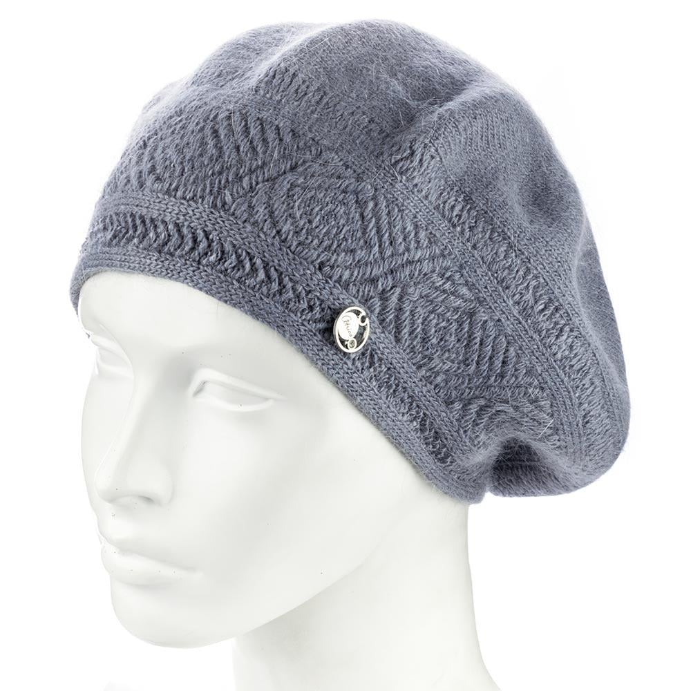 Берет жіночий ангоровий подвійний Atrics WH912 з візерунком Графітовий