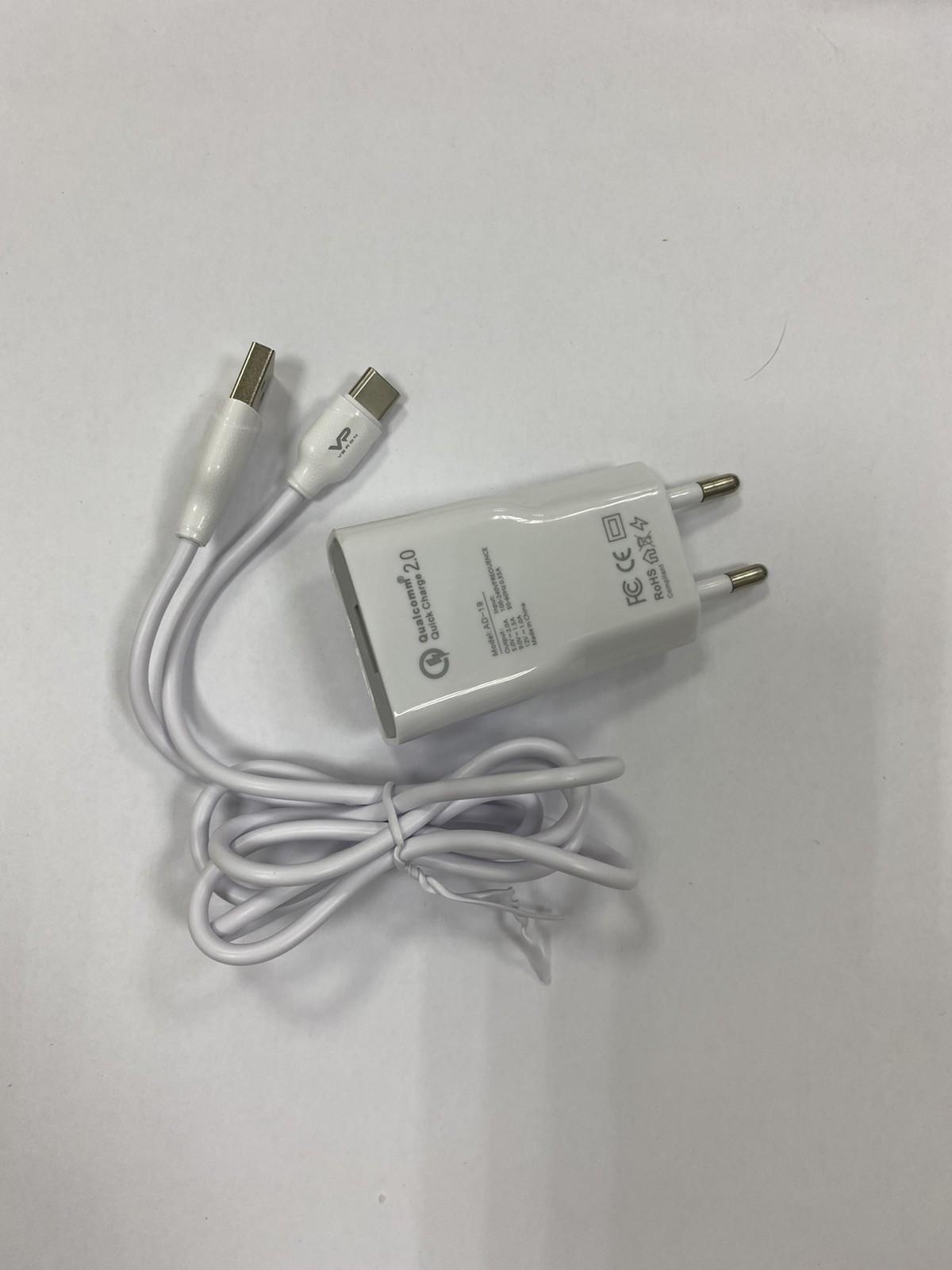 Зарядное устройство сетевое Veron AD19M 2A кабель USB to Type-C White - фото 2