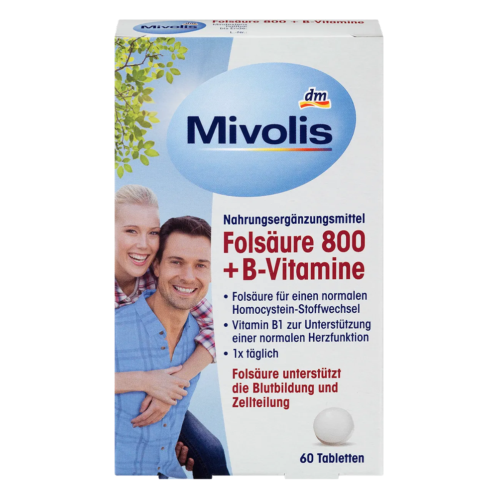 Биологически активная добавка Mivolis фолиевая кислота 800 и витамины В1/В6/В12 60 шт. (EPI-15102025-1348)