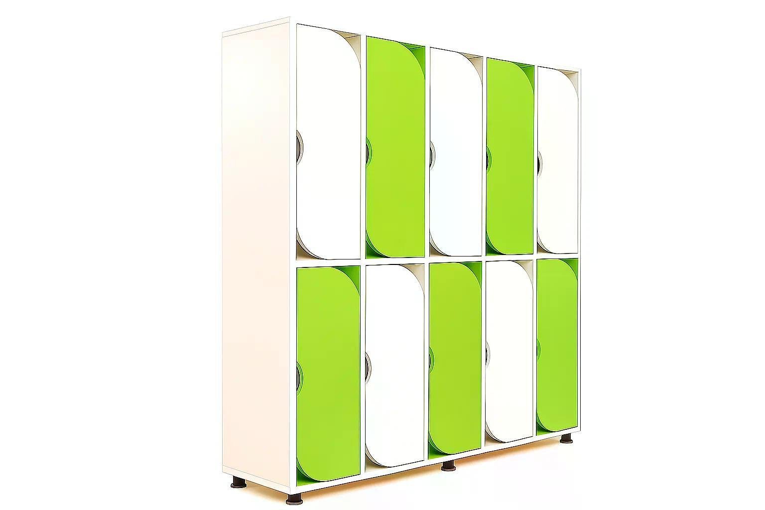 Шкаф для одежды 10-секций DS-54 на металлических регулируемых опорах Белый/Лайм