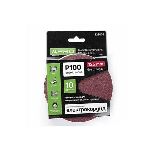Круг шлифовальный без отверстий Apro на липучке Ø 125 мм P100 10 шт. (63486) Круг шлифовальный без отверстий Apro на липучке Ø 125 мм P100 10 шт. (63486)