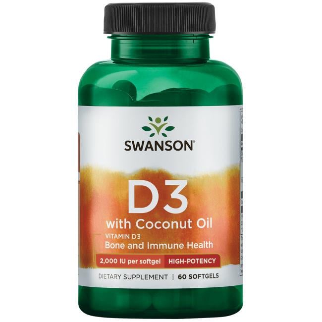 Вітамін D Swanson Vitamin D3 with Coconut Oil High Potency 2000 IU 60 Softgels