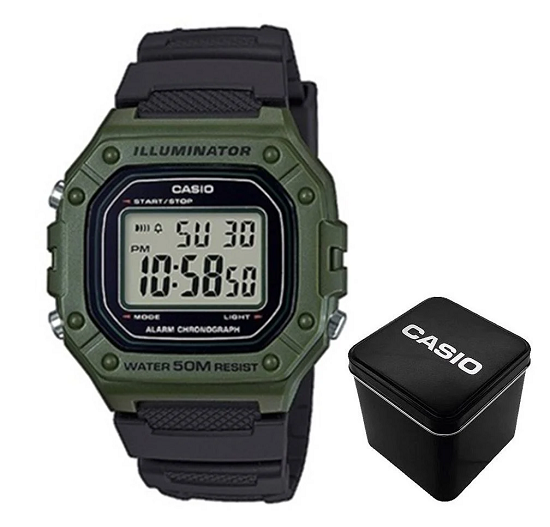 Спортивные часы Casio W-218H-3A водостойкие в коробке Green/Black