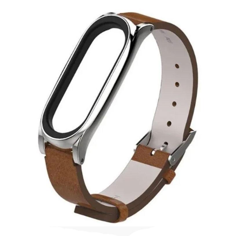 Кожаный ремешок Primolux для фитнес-браслета Amazfit Band 5 Brown/Silver (1401516266)
