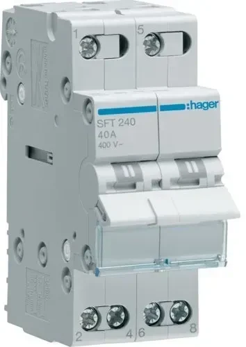 Переключатель ввода резерва автоматический Hager SFT240 I-0-II с общим выходом сверху 2-пол 40А/230V 2 м (31465577)