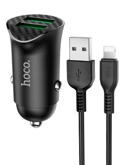 Автомобильное зарядное устройство Hoco Z39 Farsighted 18W 3,4A + Lightning Black
