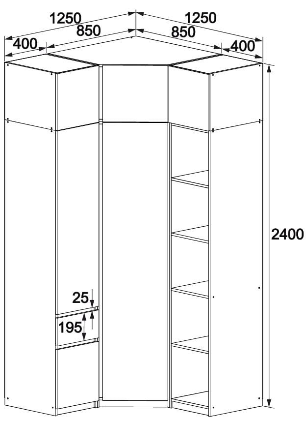 Шкаф-стенка угловой Мастер Форм Брайт 1250х520х2400 мм Белый (32843) - фото 3