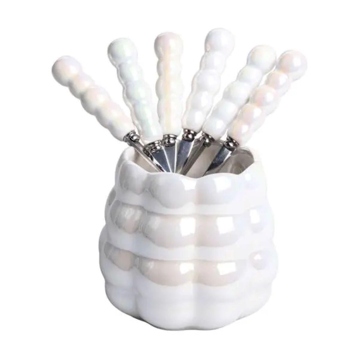 Набір десертних виделок і ложок на 3 персони з підставкою 7 пр. Перламутровий - фото 5 Набір десертних виделок і ложок на 3 персони з підставкою 7 пр. Перламутровий - фото 5