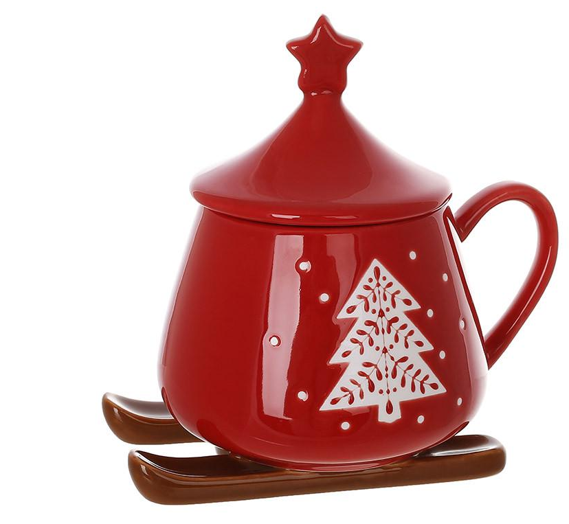 Кружка Bona Сани со звездой фарфоровая на крышке 300 мл (311-131)