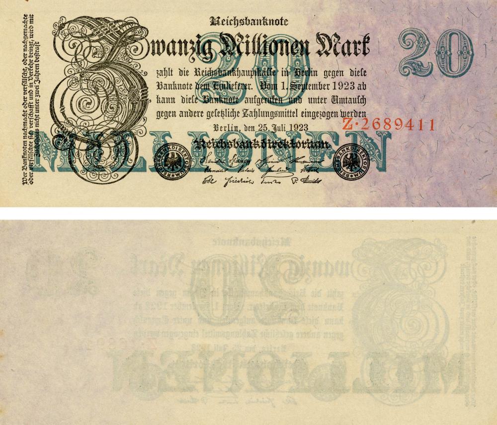 Коллекционная банкнота Германия 20000000 марок 1923 VF-AU P97 (Б13210)