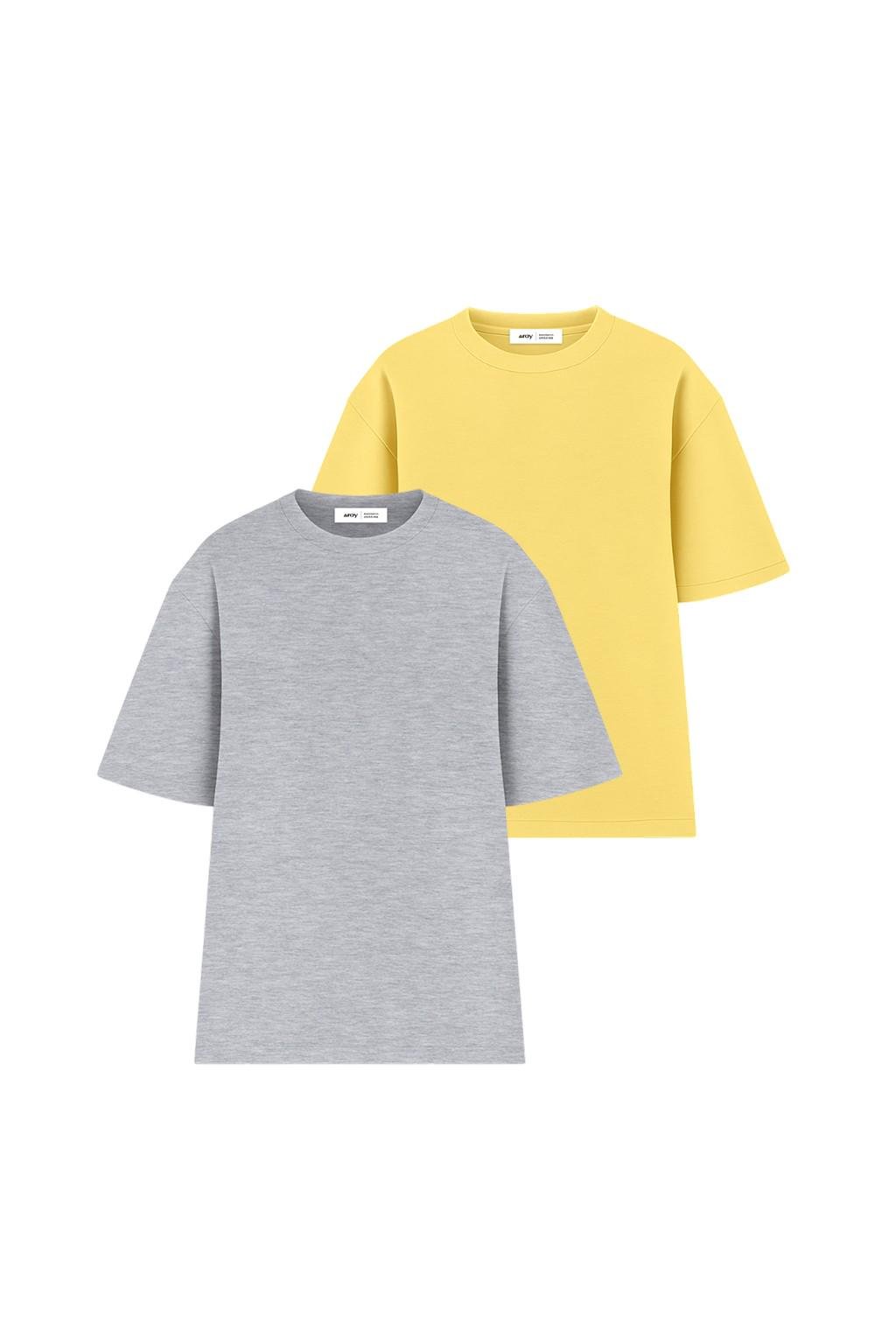 Набор мужских футболок Ray 2 шт. oversize L/XL Серый меланж/лимонный (U0104M-Grey-Lemon)