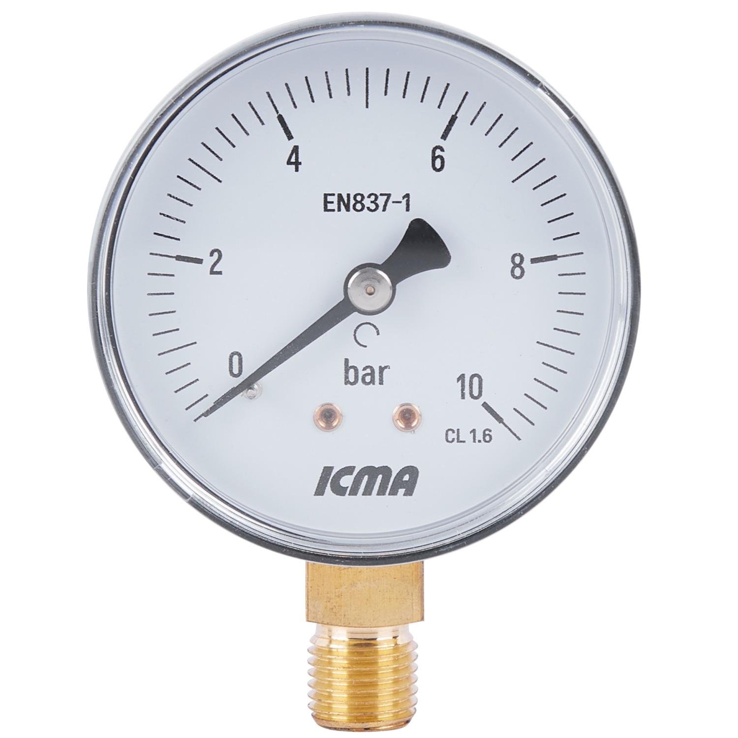 Манометр тиску води ICMA 244 91244AB10 з нижнім підключенням на 10 бар 1/4" Ø 63 мм (78773)