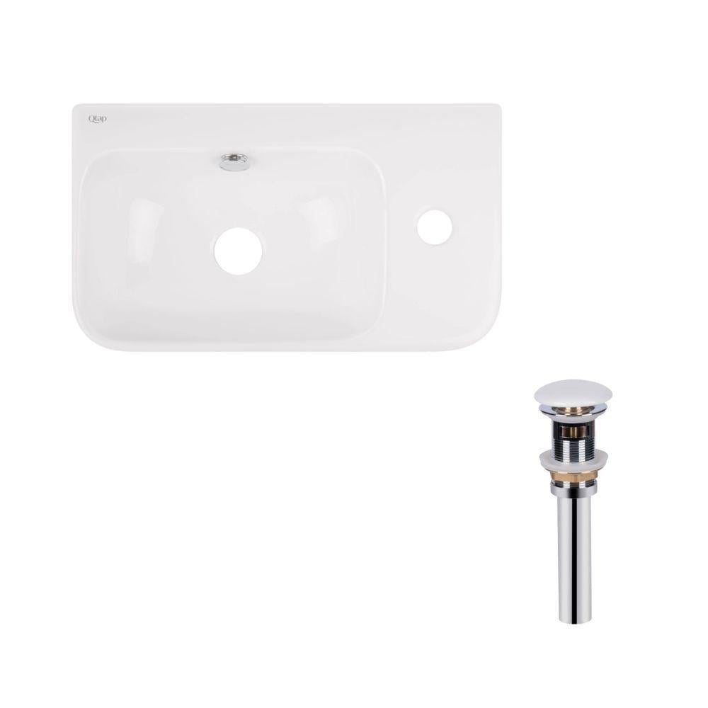Раковина Qtap Tern підвісна прямокутна права 450х260х155 мм White/донний клапан PU02O