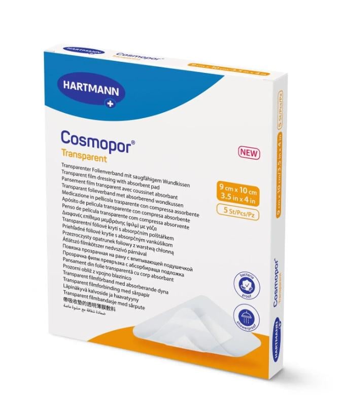 Пов’язка плівкова з абсорбуючою подушечкою Cosmopor Transparent 9х10 см Прозорий