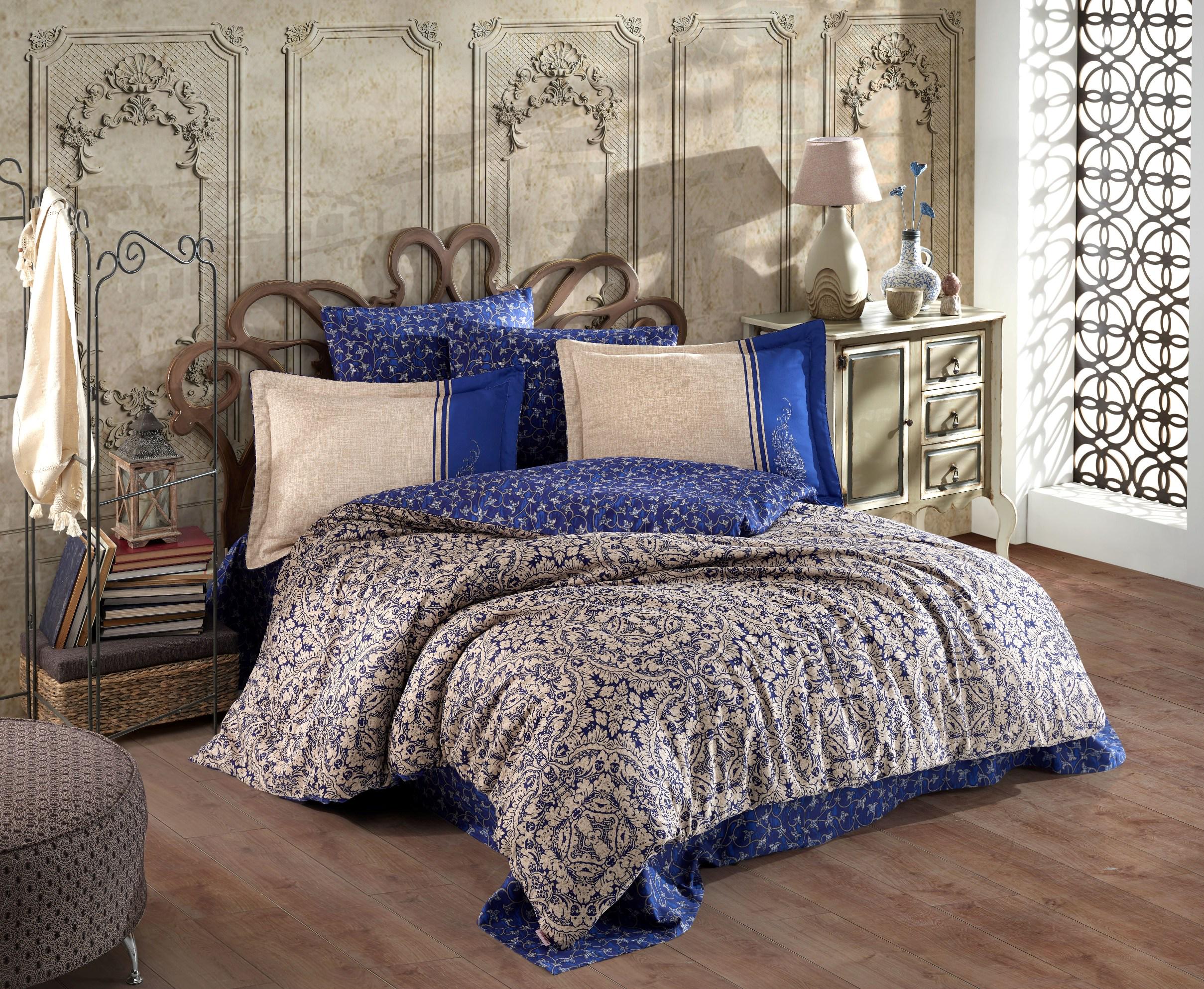Комплект постельного белья Hobby Exclusive Sateen Leona 200х220/4х50х70 Синий (8698499167957)