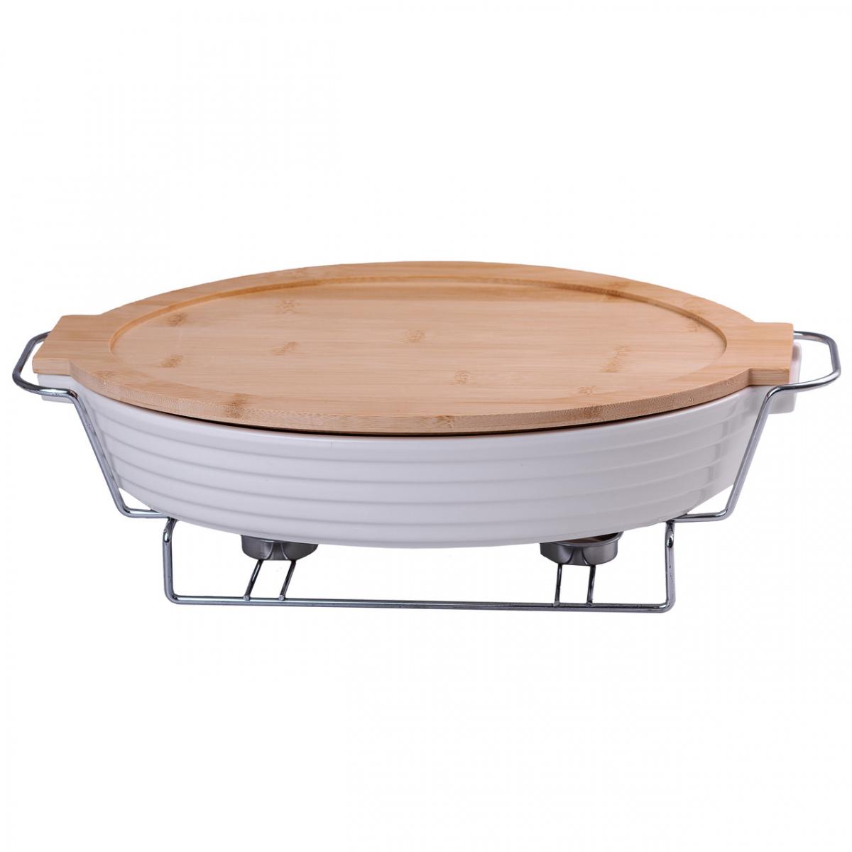 Мармитница керамическая овальная с бамбуковой крышкой 1,8 л (HP478)