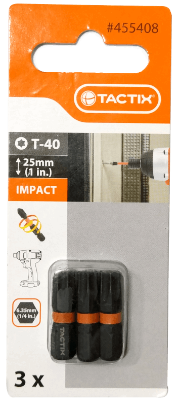Биты ударные Tactix 455408 TX40 25 мм звездообразная закаленная сталь 3 шт. (INSOTSBTX455408MT0)