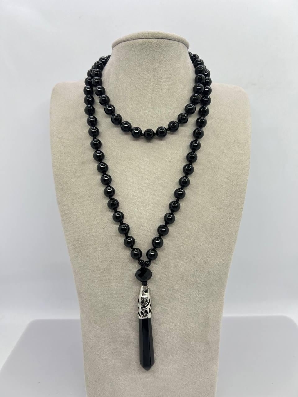 Бусы агат 8 мм 74 см Черный (11512)