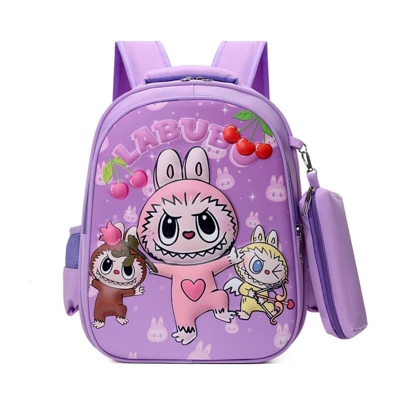 Рюкзак школьный Labubu JX для девочек 1-3 класс с пеналом Фиолетовый (135672)