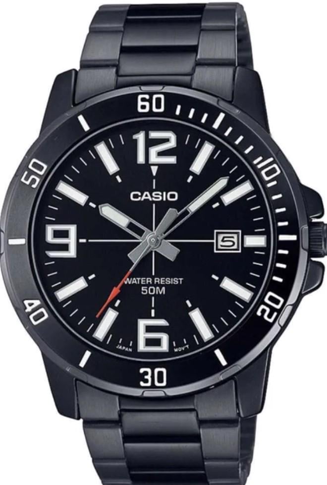 Наручний годинник чоловічий Casio MTP-VD01B-1BVUDF d 45 мм Чорний
