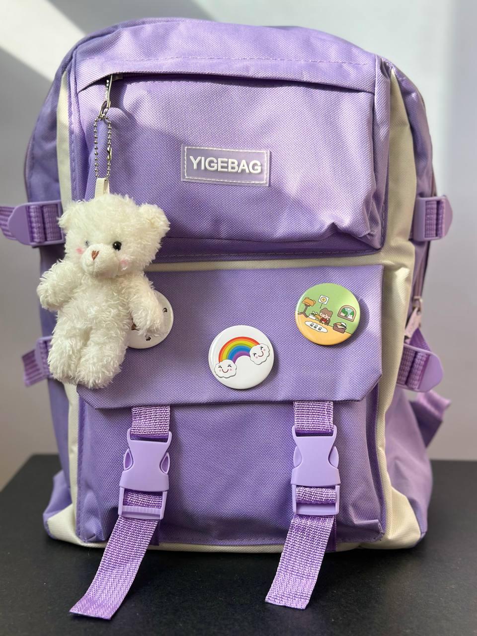 Комлект школьный рюкзак/сумка/клатч/брелок Сиреневый (27795681) - фото 7