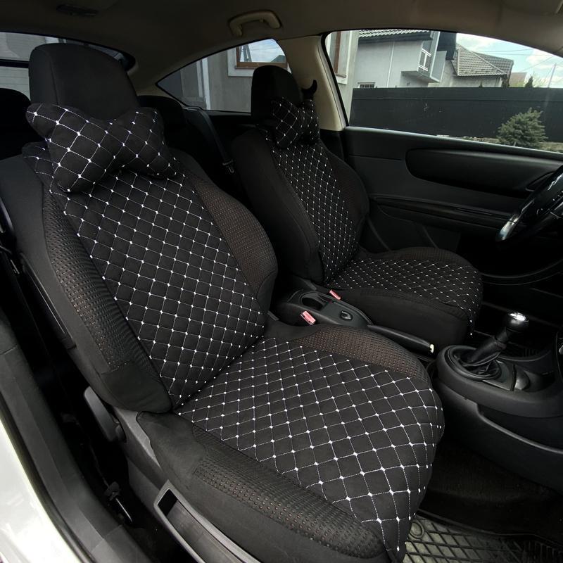 Накидка на сиденье автомобиля Lux эко-замша узкая с прошивкой 1 шт. Черный/Белый (787) - фото 4