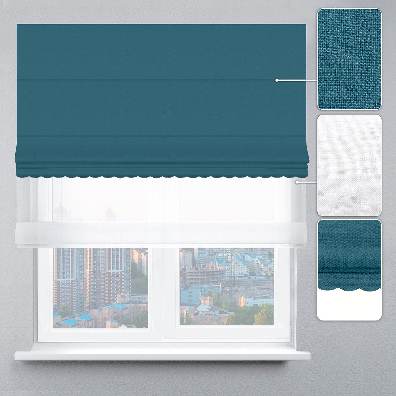 Римская штора рогожка премиум с цепочным карнизом с ажуром 130х170 см Белый/Морской