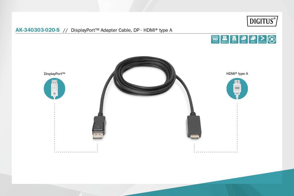 Кабель Assmann DP-HDMI 2M AK-340303-020-S Black - фото 3 Кабель Assmann DP-HDMI 2M AK-340303-020-S Black - фото 3