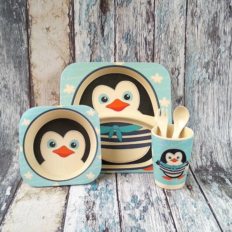 Набор детской бамбуковой посуды Stenson MH-2770-14 пингвин, 5 пр. - фото 2 Набор детской бамбуковой посуды Stenson MH-2770-14 пингвин, 5 пр. - фото 2