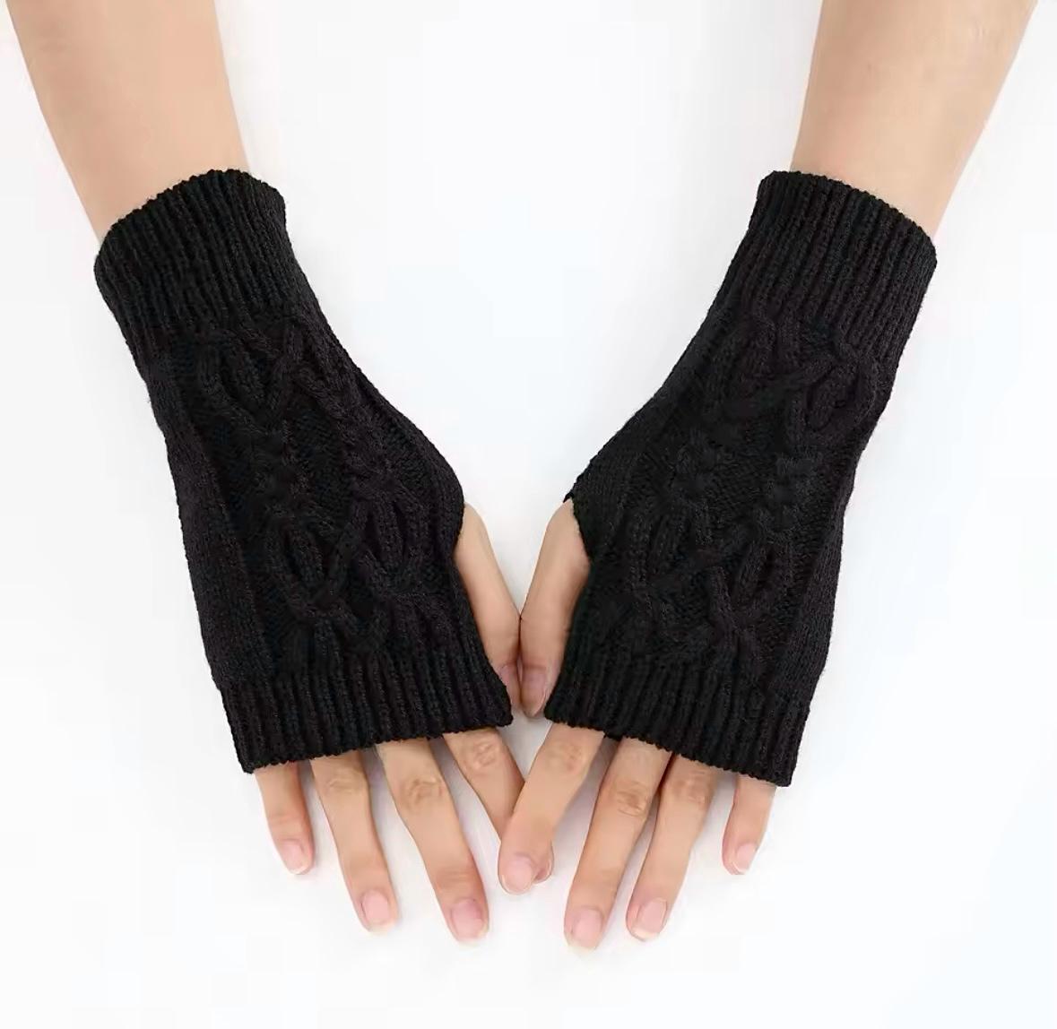 Перчатки митенки Wuke без пальцев вязаные one size Черный - фото 1