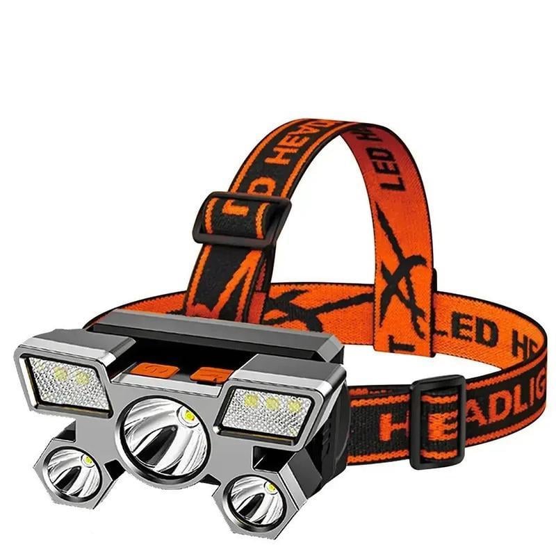 Фонарь светодиодный налобный Head Light LED с пятью головками и головным креплением