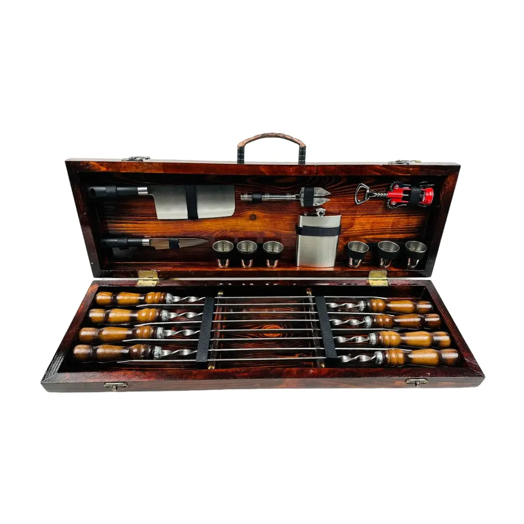 Набор шампуров в кейсе Кук люксовый ящик деревянный из нержавеющей стали (2-10-KS-7812)