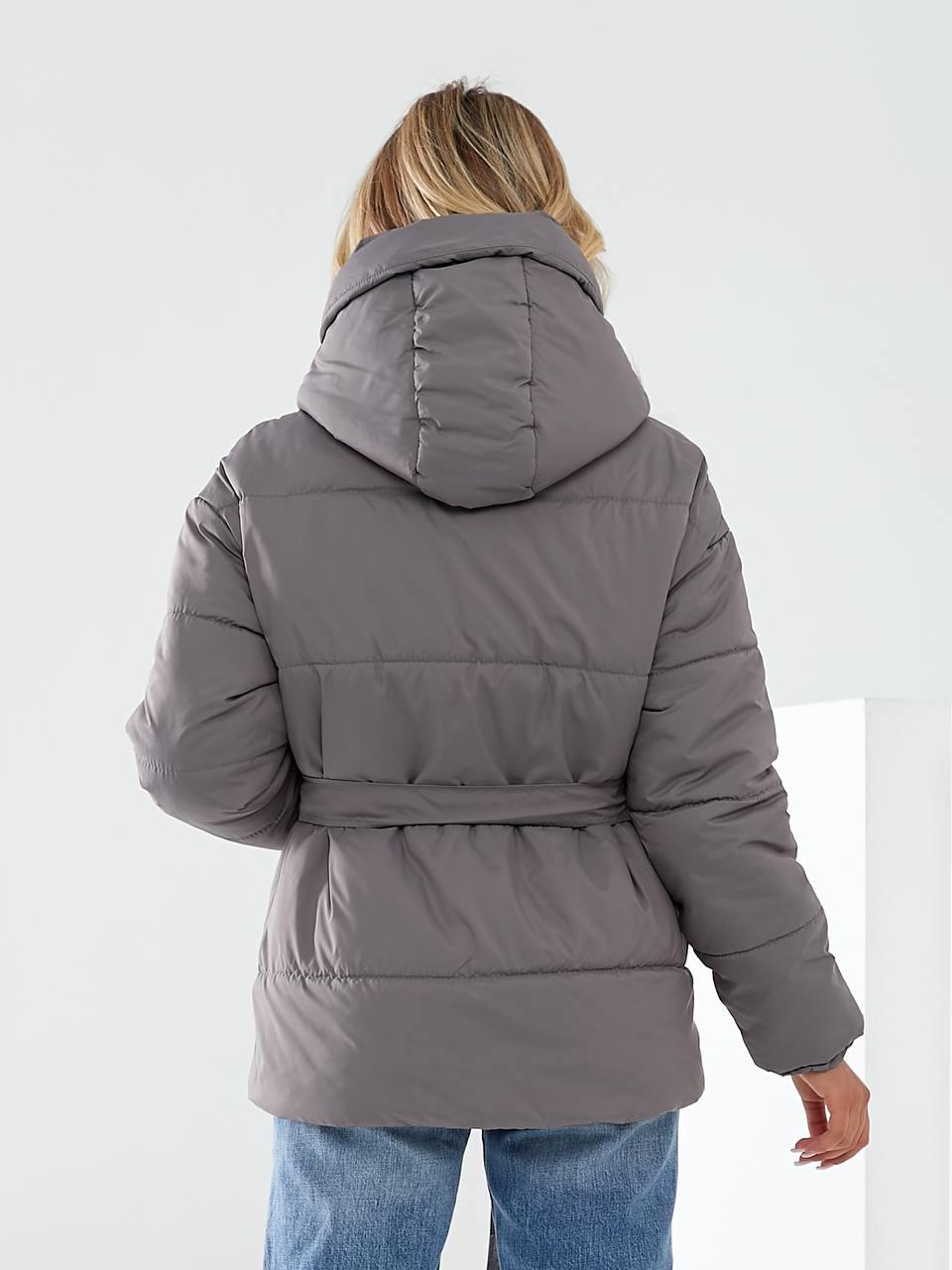 Куртка утеплена Khan коротка з поясом р. 42 Темно-сірий (Kh332) - фото 5 Куртка утеплена Khan коротка з поясом р. 42 Темно-сірий (Kh332) - фото 5