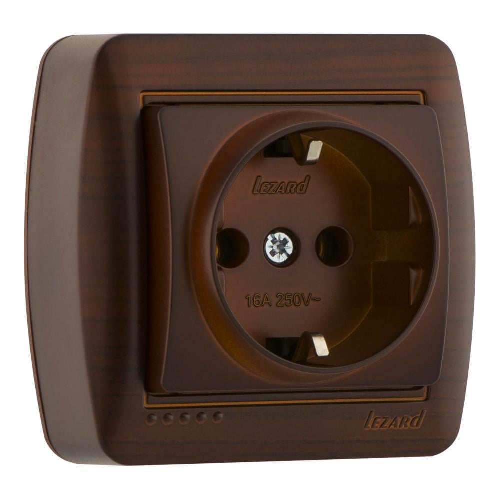 Розетка Lezard Demet 1-я із заземленням Античний кедр (711-0400-122)