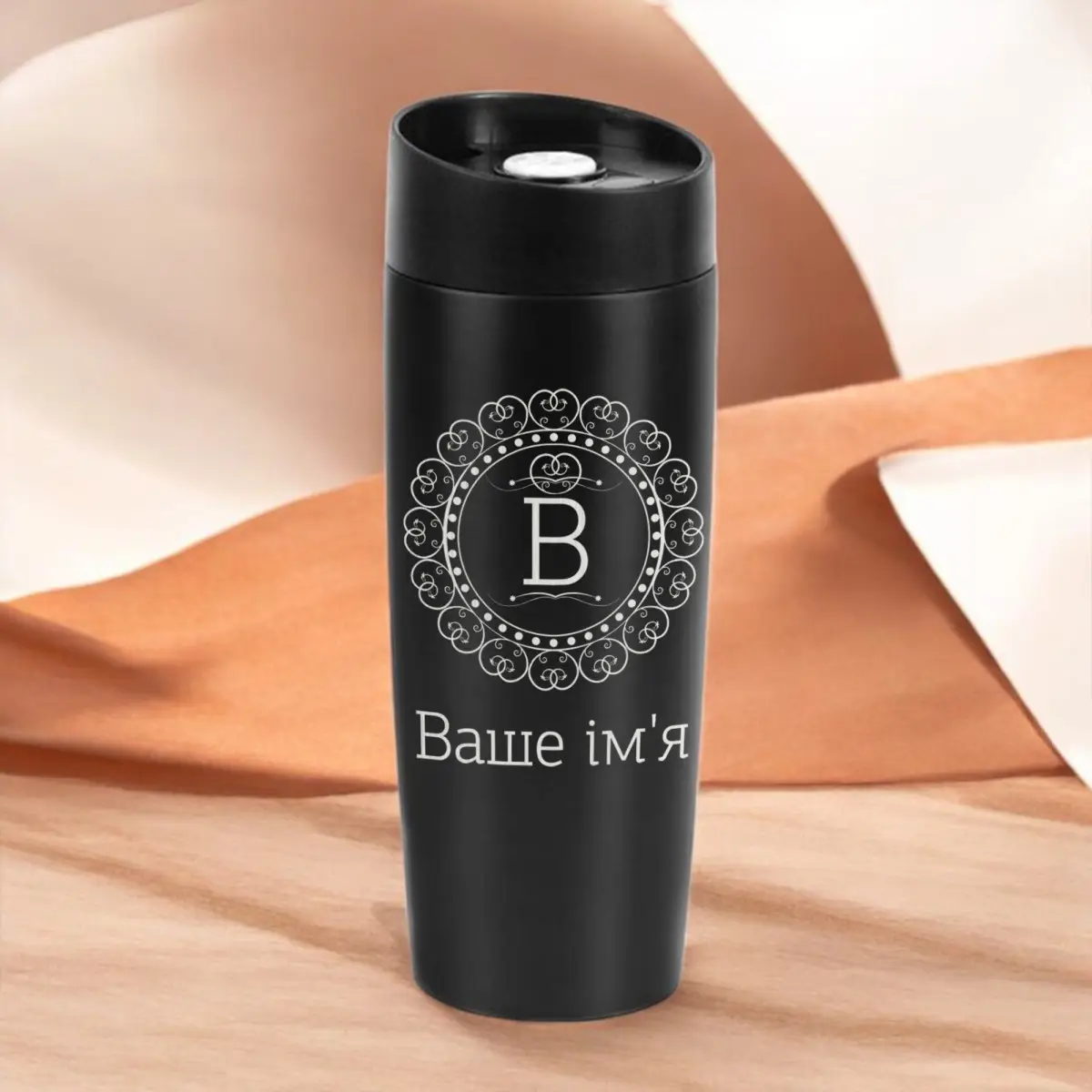 Термокружка Именная деревянная подарочная коробка 400 мл Черный (8-6-5014088)