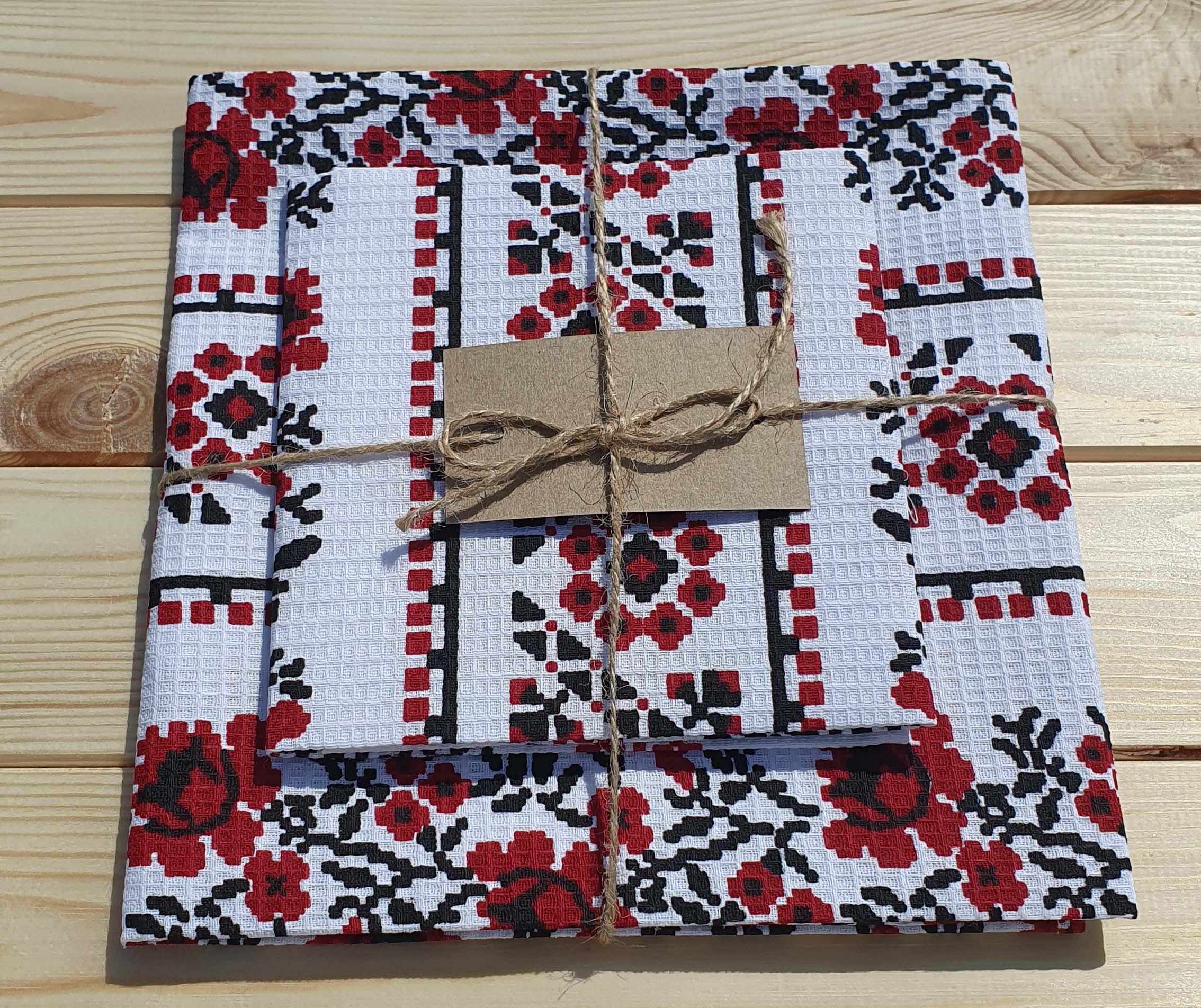 Набор полотенец кухонных вафельных Вышиванка 50x35 см и 50x70 см (156692-ML2R)